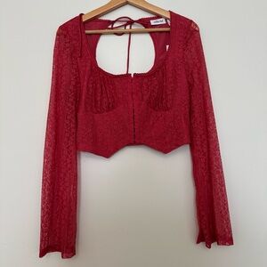 Red Lace long sleeve cropped top